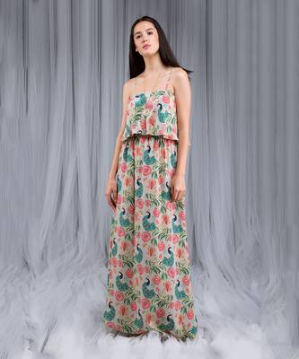 Payal Singhal Khaki Anaar aur Mor Print Flouncy Dress 1