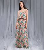 Payal Singhal Khaki Anaar aur Mor Print Flouncy Dress