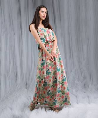 Payal Singhal Khaki Anaar aur Mor Print Flouncy Dress 2