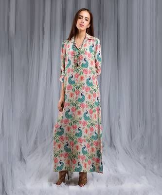 Payal Singhal Khaki Anaar aur Mor Print Shirt Dress 1
