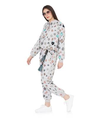 PS Pret by Payal Singhal Grey Colour Printed Art Crepe Jumpsuit 2