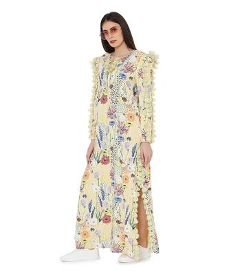 PS Pret by Payal Singhal Yellow Colour Printed Art Crepe Kigh Slit Kaftan 3