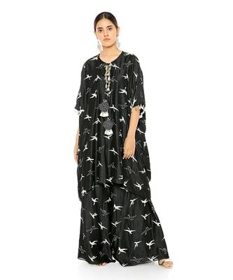 Payal Singhal Black Colour Flamingo Patterned Banarsi Silk Kaftan with Palazzo Pant 2