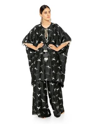 Payal Singhal Black Colour Flamingo Patterned Banarsi Silk Kaftan with Palazzo Pant 1