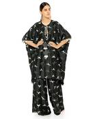 Payal Singhal Black Colour Flamingo Patterned Banarsi Silk Kaftan with Palazzo Pant
