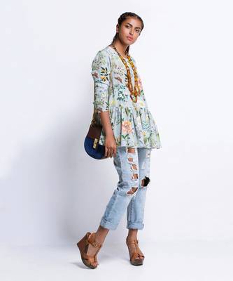 Payal Singhal Aqua Print Crepe Short Frill Tunic 2