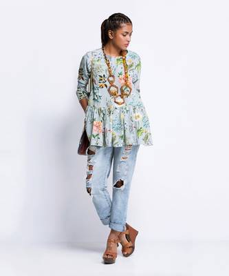 Payal Singhal Aqua Print Crepe Short Frill Tunic 1