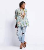 Payal Singhal Aqua Print Crepe Short Frill Tunic