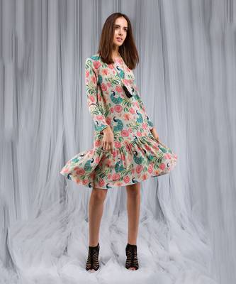 Payal Singhal Khaki Anaar aur Mor Print Long Frill Tunic 2