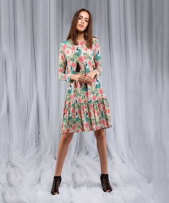 Payal Singhal Khaki Anaar aur Mor Print Long Frill Tunic 1