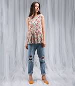 Payal Singhal Khaki Chidiya Print Short Frill Sleeveless Tunic