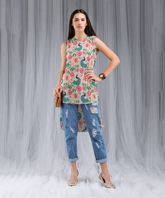 Payal Singhal Khaki Anaar aur Mor Print High-Low Tunic 1