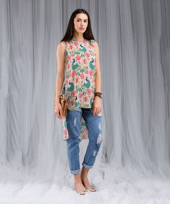 Payal Singhal Khaki Anaar aur Mor Print High-Low Tunic 2