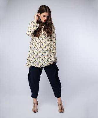 Payal Singhal Cream Printed Crepe Side Cowl Tunic 1