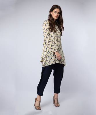 Payal Singhal Cream Printed Crepe Side Cowl Tunic 2