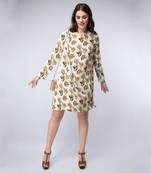 Payal Singhal Cream Printed Crepe Side Cowl Drape Tunic