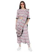Grey Colour Printed Art Crepe Balloon Top and Low Crotch Pant with Attached Printed Art Georgette Drape Dupatta