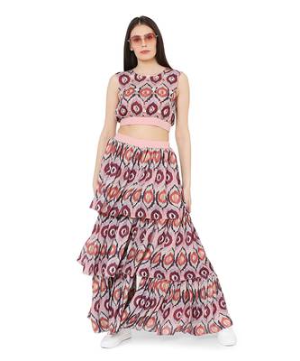 PS Pret by Payal Singhal Red Colour Printed Art Silk Balloon Top with Layered Sharara Pant 1