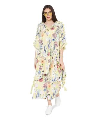 PS Pret by Payal Singhal Yellow Colour Printed Art Crepe Oversized Kaftan Top with Jogger Pant 1