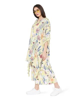 PS Pret by Payal Singhal Yellow Colour Printed Art Crepe Oversized Kaftan Top with Jogger Pant 2