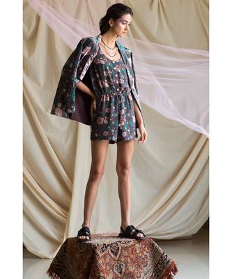 Payal Singhal Sara Pink Printed Georgette Bomber Jacket 1