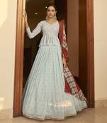 Sky Embellished Mukaish Work Georgette Semi Stitched Lehenga