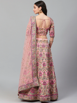 Captivating Baby Pink Dori, Zari And Thread Embroidered Silk Bridal Lehenga 3