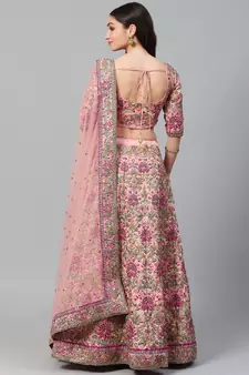 Captivating Baby Pink Dori, Zari And Thread Embroidered Silk Bridal Lehenga