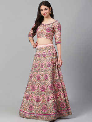 Captivating Baby Pink Dori, Zari And Thread Embroidered Silk Bridal Lehenga 4