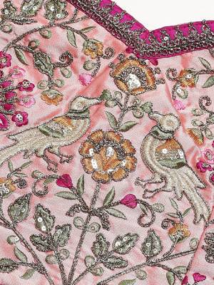 Captivating Baby Pink Dori, Zari And Thread Embroidered Silk Bridal Lehenga 5