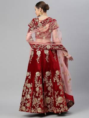  Maroon Zari Embroidered Wedding Bridal Velvet Lehenga Choli With Dupatta 3