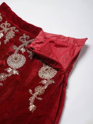  Maroon Zari Embroidered Wedding Bridal Velvet Lehenga Choli With Dupatta 6