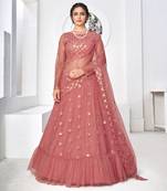 Irresistible Dusty Pink Thread With Sequins Embroidered Net Wedding Lehenga Choli