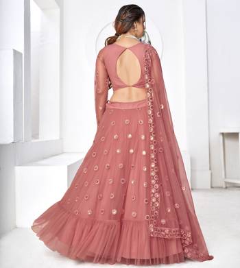 Irresistible Dusty Pink Thread With Sequins Embroidered Net Wedding Lehenga Choli 2