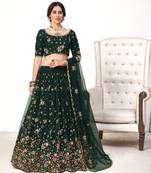 Delightful Green Net Thread And Sequins Embroidered Lehenga Choli With Dupatta