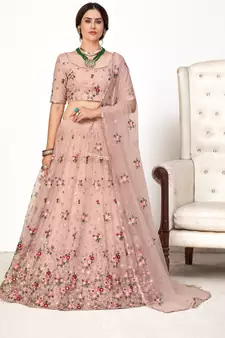Enchanting Light Pink Embroidered Net Wedding Ghagra Choli With Dupatta