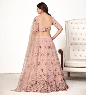 Enchanting Light Pink Net Ghagra Choli with Floral Threadwork | Semi-Stitched Wedding Wear 2