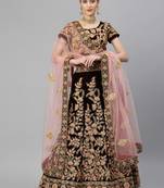 Exquisite Maroon Thread, Dori & Sequins Embroidered Velvet Semi Stitched Bridal Lehenga