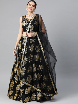 Stunning Black Sequins And Zari Embroidered Designer Heavy Work Lehenga Choli With Dupatta 1