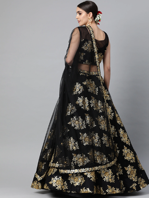Stunning Black Sequins And Zari Embroidered Designer Heavy Work Lehenga Choli With Dupatta 2