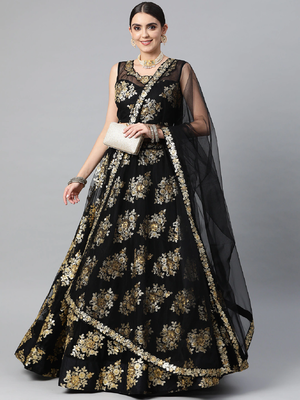 Stunning Black Sequins And Zari Embroidered Designer Heavy Work Lehenga Choli With Dupatta 4