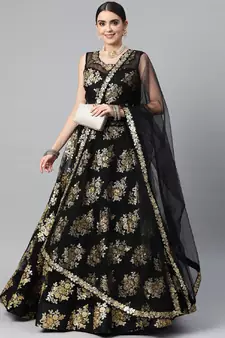 Stunning Black Sequins And Zari Embroidered Designer Heavy Work Lehenga Choli With Dupatta