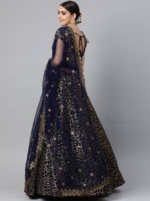 Stunning Navy Blue Sequins And Zari Embroidered Designer Heavy Work Lehenga Choli With Dupatta 2