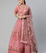 Stunning Pink Zari  And Thread Embroidered Designer Heavy Work Lehenga Choli With Dupatta