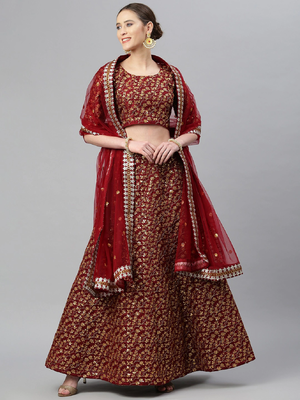 Maroon Zari And Heavy Sequins Embroidered Art Silk Semi Stitched Lehenga Choli With Dupatta 4