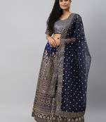 Engaging Navy Blue Zari &Glitter Sequins Embroidered Art Silk Semi Stitched Party Wear Lehenga