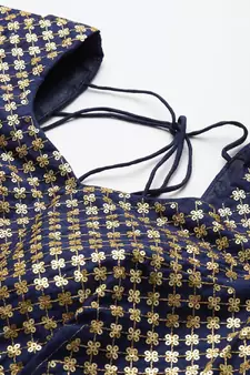 Engaging Navy Blue Zari &Glitter Sequins Embroidered Art Silk Semi Stitched Party Wear Lehenga