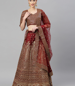 Beautiful Maroon Embroidered Art Silk Wedding Designer Lehenga Choli For Women