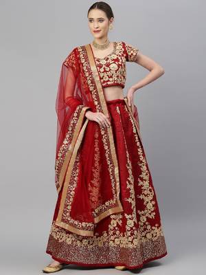 Elegant Maroon Fine Embroidered Women's Semi Stitched Designer Lehenga Choli For Wedding 1
