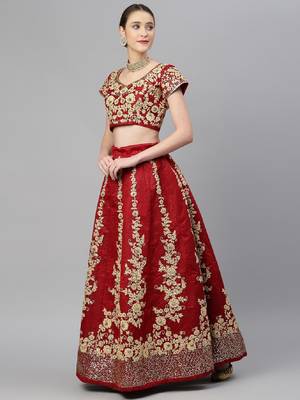 Elegant Maroon Fine Embroidered Women's Semi Stitched Designer Lehenga Choli For Wedding 3